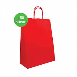 Sacoșă Hârtie Colorată Roșie, Mâner Răsucit – 25x11x31 cm