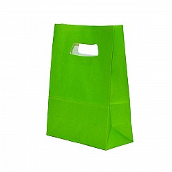 Sacoșă Hârtie Kraft Verde, Mâner Decupat – 14x7x21 cm