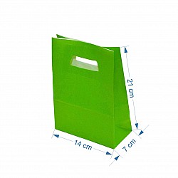 Sacoșă Hârtie Kraft Verde, Mâner Decupat – 14x7x21 cm