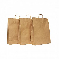 39 x 14 x 49 cm Punga hartie kraft natur cu maner tip snur, 200 buc.