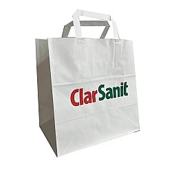 Pungă personalizată hârtie kraft albă 32x21x24 cm