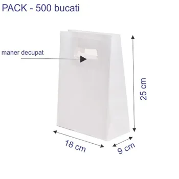 Sacosa hartie kraft alba,mâner decupat,18x9x25 cm