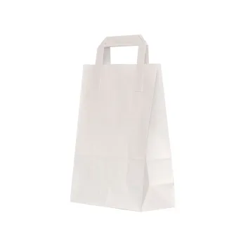 Sacosa hartie kraft alba mâner plat, 18x9x25 cm