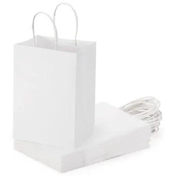 Sacosa hartie kraft alba mâner rasucit, 18x8.5x30 cm