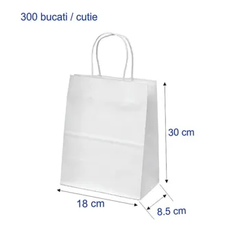 Sacosa hartie kraft alba mâner rasucit, 18x8.5x30 cm