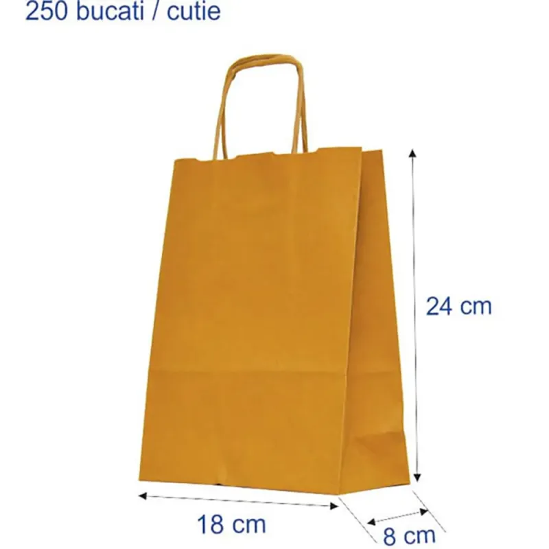 Sacosa hartie kraft natur maner rasucit, 18x8x24 cm