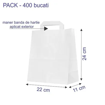 Sacosa hartie kraft alb - mâner plat, 22x11x24 cm