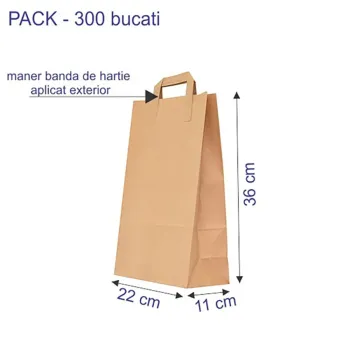 Sacosa hartie kraft natur, mâner plat, 22x11x36 cm