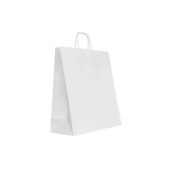 Sacosa hartie kraft alb mâner rasucit 25x11x31 cm
