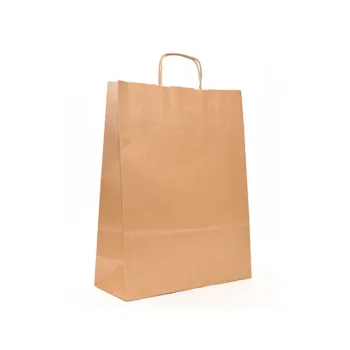 Sacosa hartie kraft natur mâner rasucit, 32x12x41cm