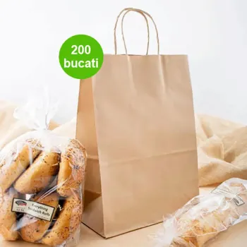 Sacosa hartie kraft natur mâner rasucit, 32x12x41cm