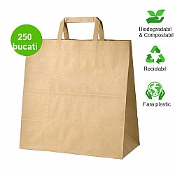33 x 20 x 32 cm Sacose hartie kraft natur cu maner banda