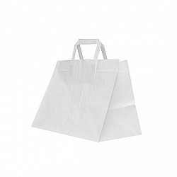 32 x 21 x 24 cm - Sacosa kraft ALB - mâner plat