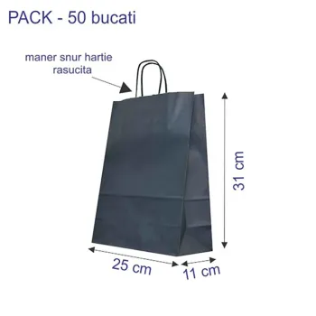 Sacosa hartie colorata albastra, mâner rasucit, 25x11x31 cm