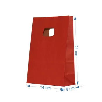 Sacosa kraft Bordeaux 14x7x21 cm mâner decupat