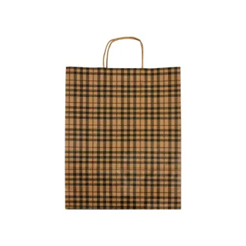 Sacosa hartie colorata carouri mâner rasucit, 25x11x31 cm