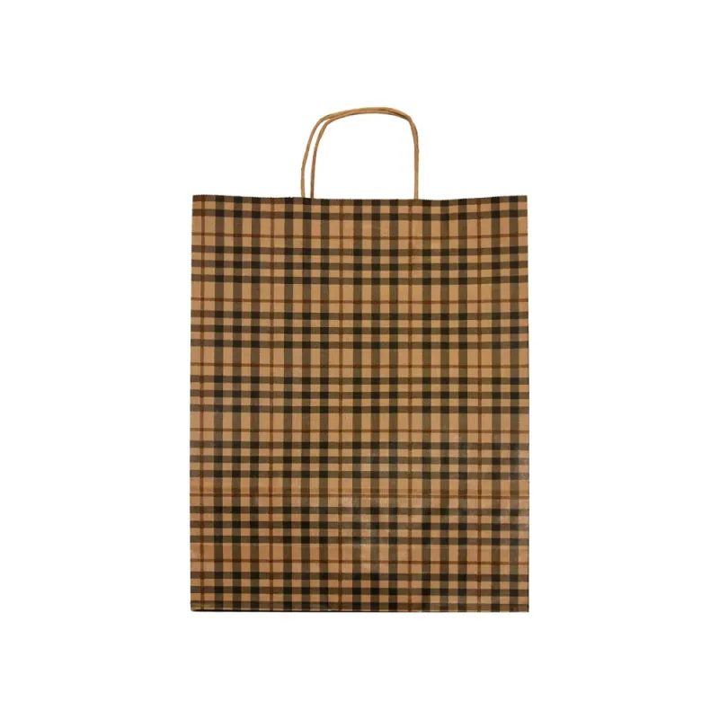 Sacosa hartie colorata carouri mâner rasucit, 25x11x31 cm