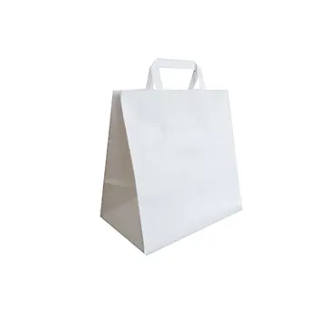 Sacosa hartie kraft alba, mâner plat, 26x17x26 cm