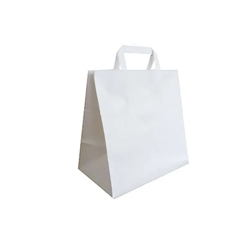 Sacosa hartie kraft alba, mâner plat, 26x17x26 cm
