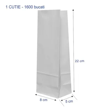 Punga hârtie kraft albă 500g,  8x5x22 cm