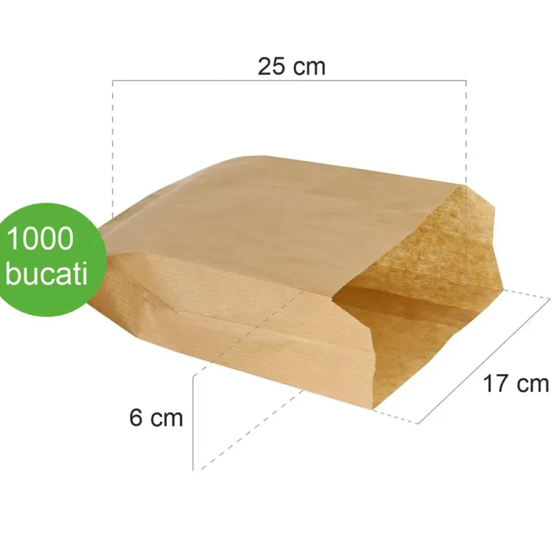 Punga hartie kraft natur, franzela mica, 17x6x25 cm