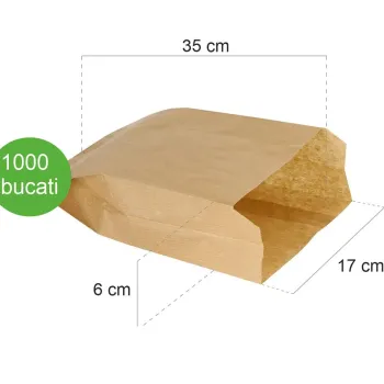 Punga hartie kraft natur, franzela mare, 17x6x35 cm