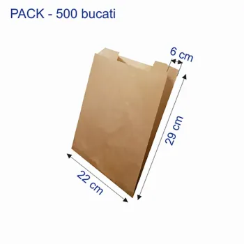 Punga hartie kraft natur, franzela mare, 22x6x29 cm