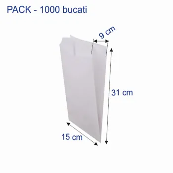 Punga hârtie kraft albă, rezistenta grasimi, 15x9x31 cm