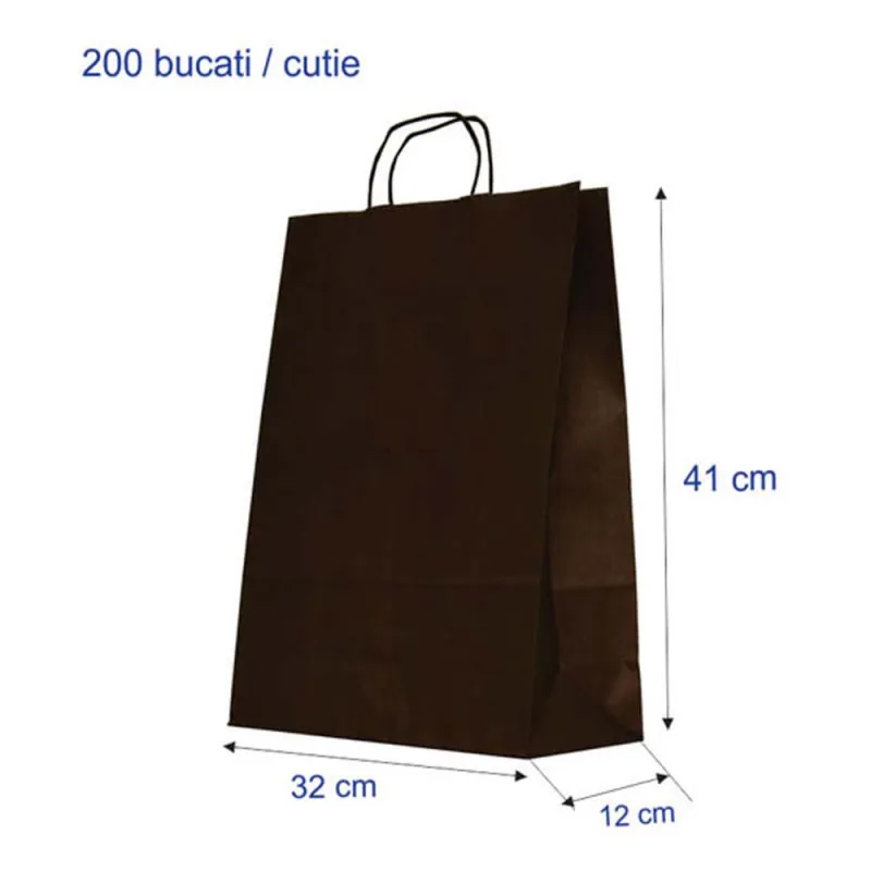Sacosa colorata hartie neagra, mâner rasucit, 32x12x41 cm