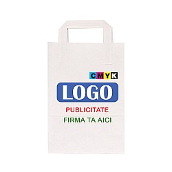 Pungă Hârtie Kraft Albă cu Mâner Plat 18x9x25 cm - Personalizabilă
