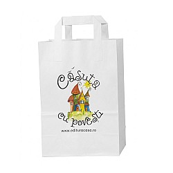 Pungă Hârtie Kraft Albă cu Mâner Plat 18x9x25 cm - Personalizabilă