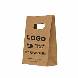 Pungă personalizată hârtie kraft natur 18x9x25 cm