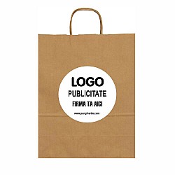 Pungă Hârtie Kraft Gros. Rezistent 100g/mp Personalizată 32x12x41 cm