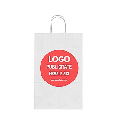 Pungă personalizată hârtie kraft albă 18x8.5x30 cm