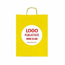 Pungă personalizată hârtie kraft galbena 25x11x31 cm