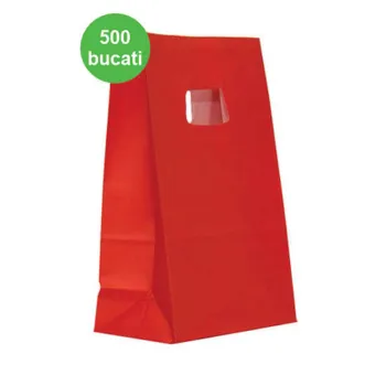 Sacosa hartie colorata rosie mâner decupat, 18x9x25 cm
