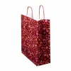Sacosa cadouri rosie cu inimi, mâner rasucit, 25x11x31 cm