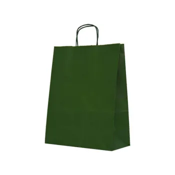 Sacosa colorata hartie verde tuborg, mâner rasucit, 25x11x31 cm