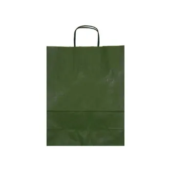 Sacosa colorata hartie verde tuborg, mâner rasucit, 25x11x31 cm