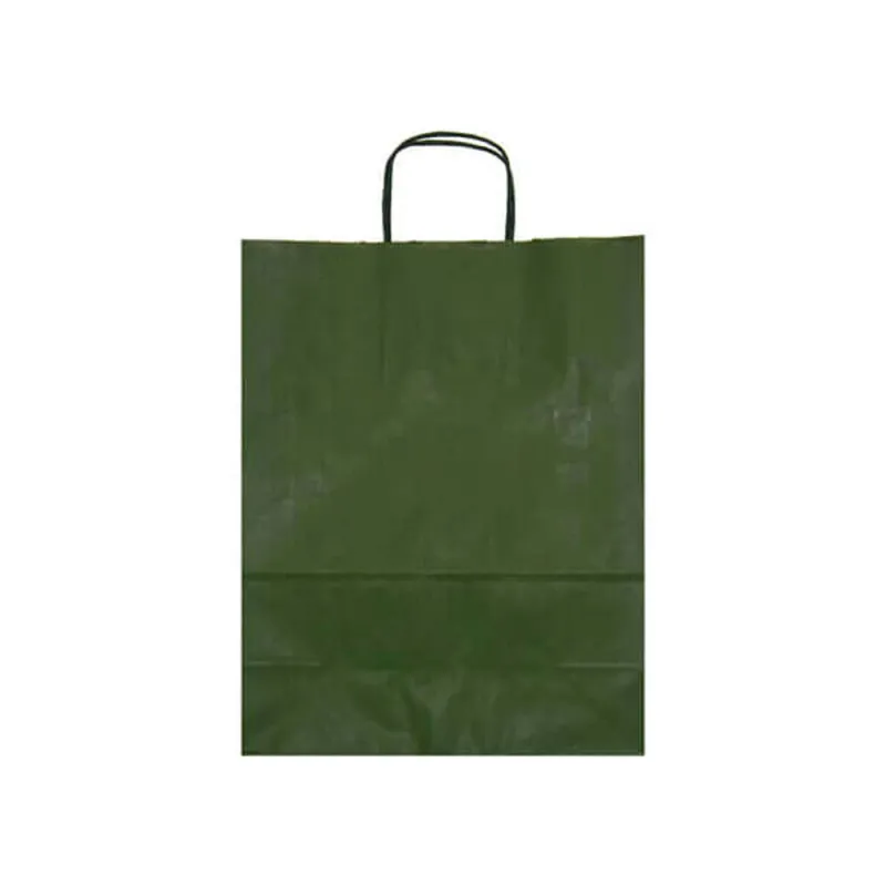 Sacosa colorata hartie verde tuborg, mâner rasucit, 25x11x31 cm
