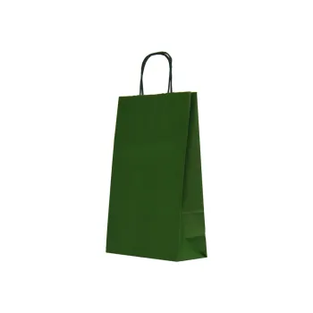 Sacosa hartie colorata verde tuborg, mâner rasucit, 18x8.5x30 cm