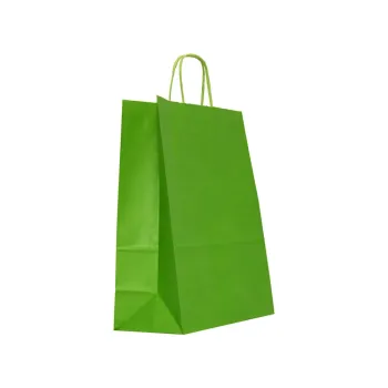 Sacosa colorata hartie verde, mâner rasucit, 25x11x31 cm