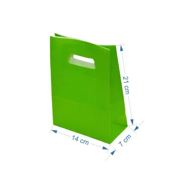 Sacosa hartie kraft verde 14x7x21 cm mâner decupat