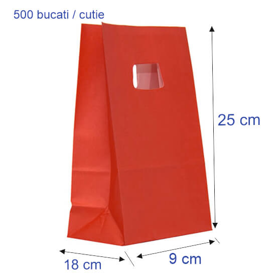 18 x 9 x 25 cm - Sacosa colorata ROSU - mâner decupat