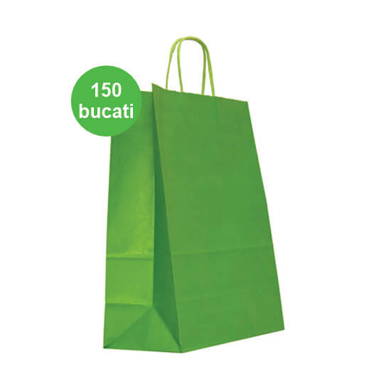 Sacosa colorata VERDE mâner rasucit, 25x11x31 cm