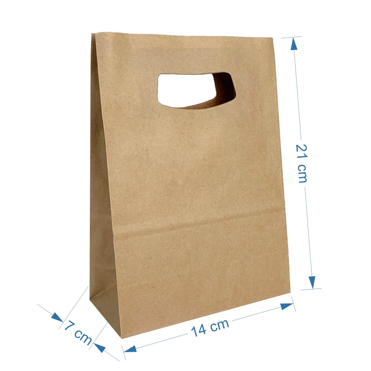 Sacosa kraft alba 14x7x21 cm maner decupat