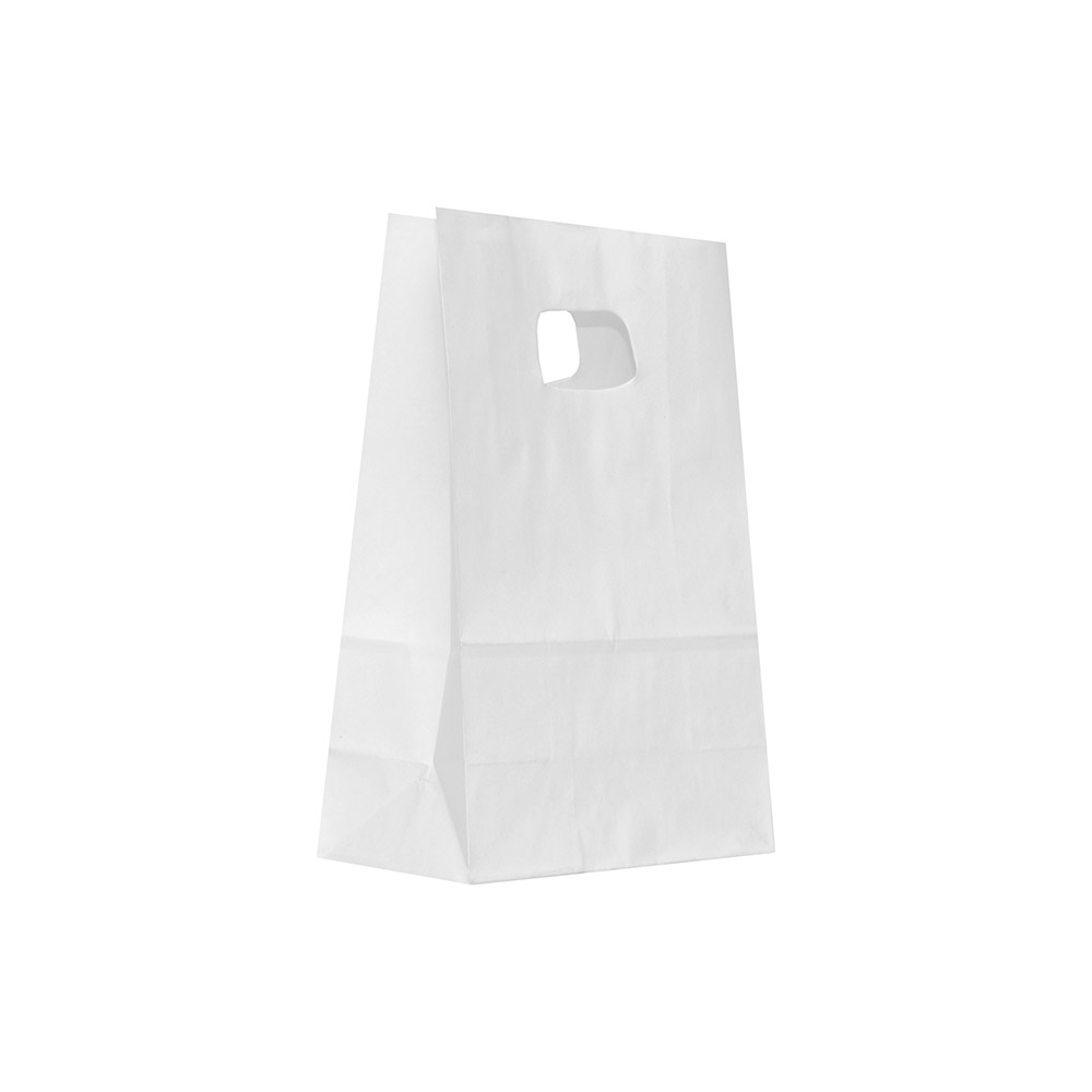 18 x 9 x 25 cm sacosa hartie kraft alb maner decupat, set 500 bucati