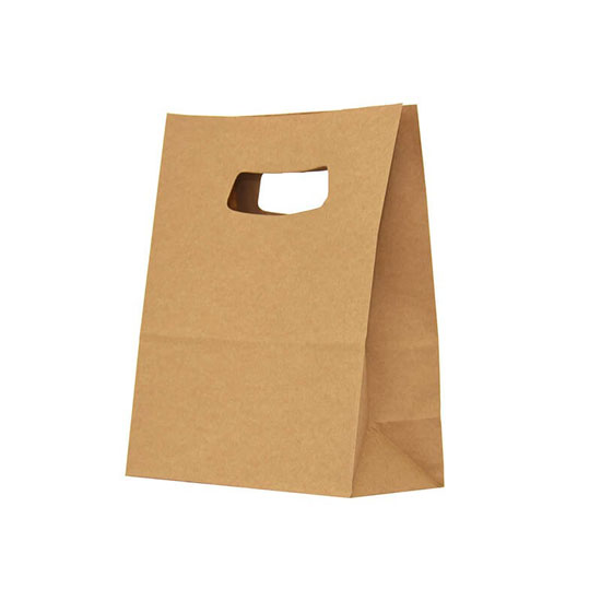 Sacosa kraft alba 14x7x21 cm maner decupat
