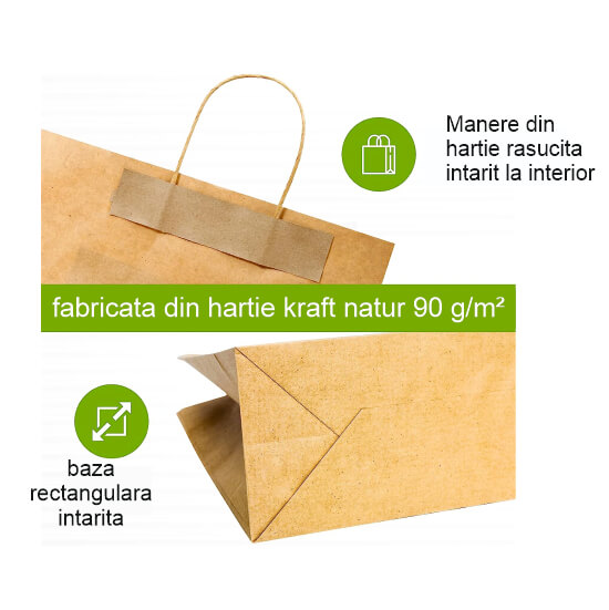 25 x 11 x 31 cm sacosa hartie kraft natur maner snur