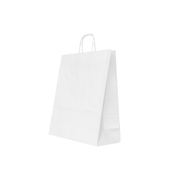 Sacosa hartie kraft alb mâner rasucit, 32x12x41cm